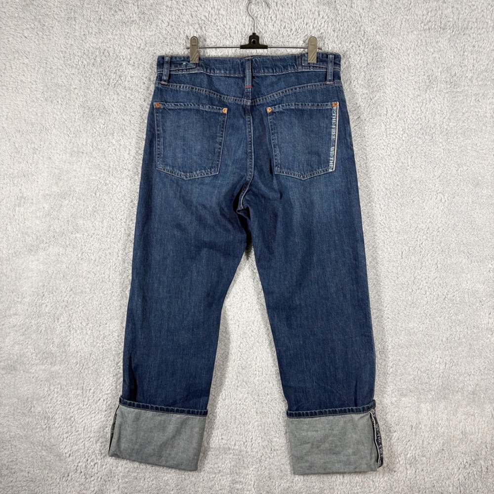 Free People Slim Shade Selvedge Cuffed Wide Leg Jeans Size 30 Dark Wash Logo - Picture 8 of 10